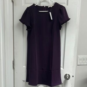 LOFT Purple Sheath Dress with Flutter Sleeves